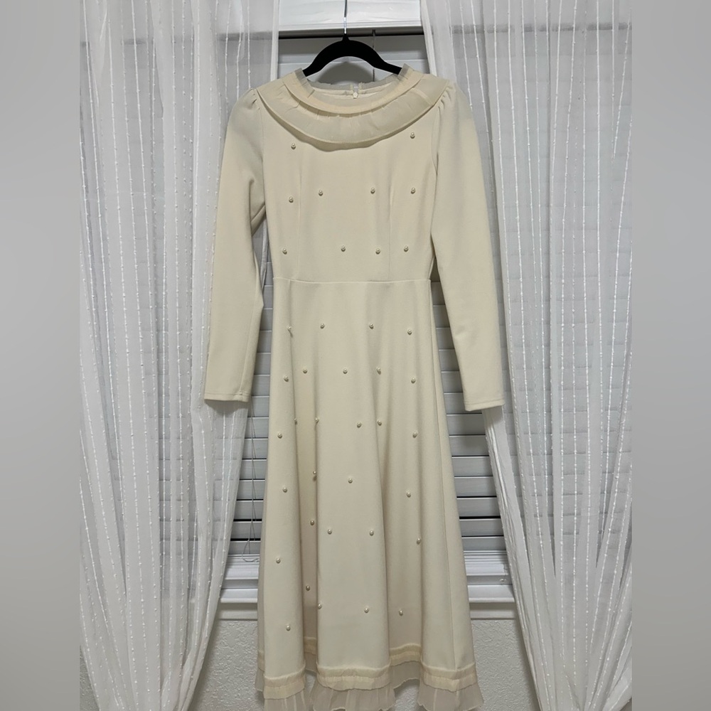 MOTF Cream Long Sleeve Dress with Delicate Accents